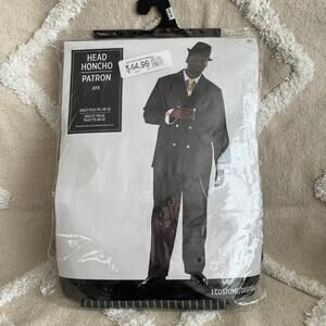 Head Honcho Pinstripe Gangster Costume 3 Piece Black Men's XXL Size 48-52 NWT